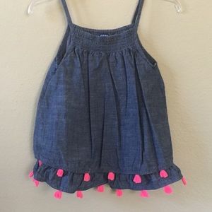 Denim Top with Pink Tassels